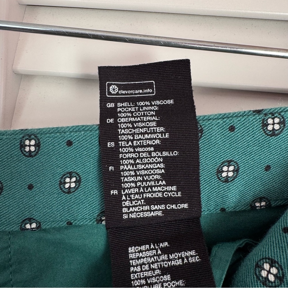& Other Stories High Rise Wide Leg Retro Printed Green Pants Trousers Size 8 - Picture 11 of 11